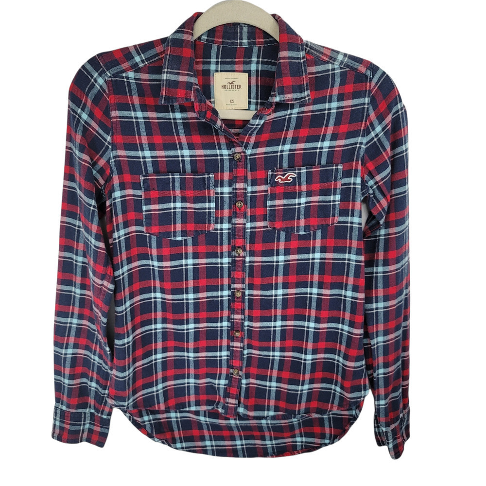𝅺HOLLISTER Plaid Flannel Women's Long Sleeve Shirt Size XS